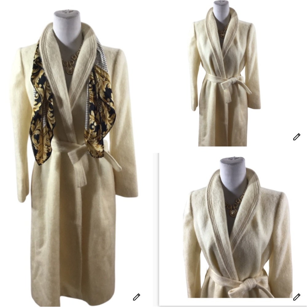 Talbots ivory cream mohair wool duster wrap coat